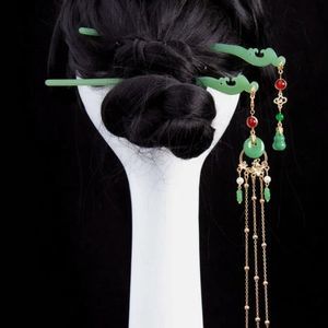 Cloud Serpentine Faux Jade Hair Pin with Tassel | Handmade Lucky Charm Pendant
